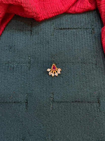 925 Silver Gold Plated Ruby Nosepin