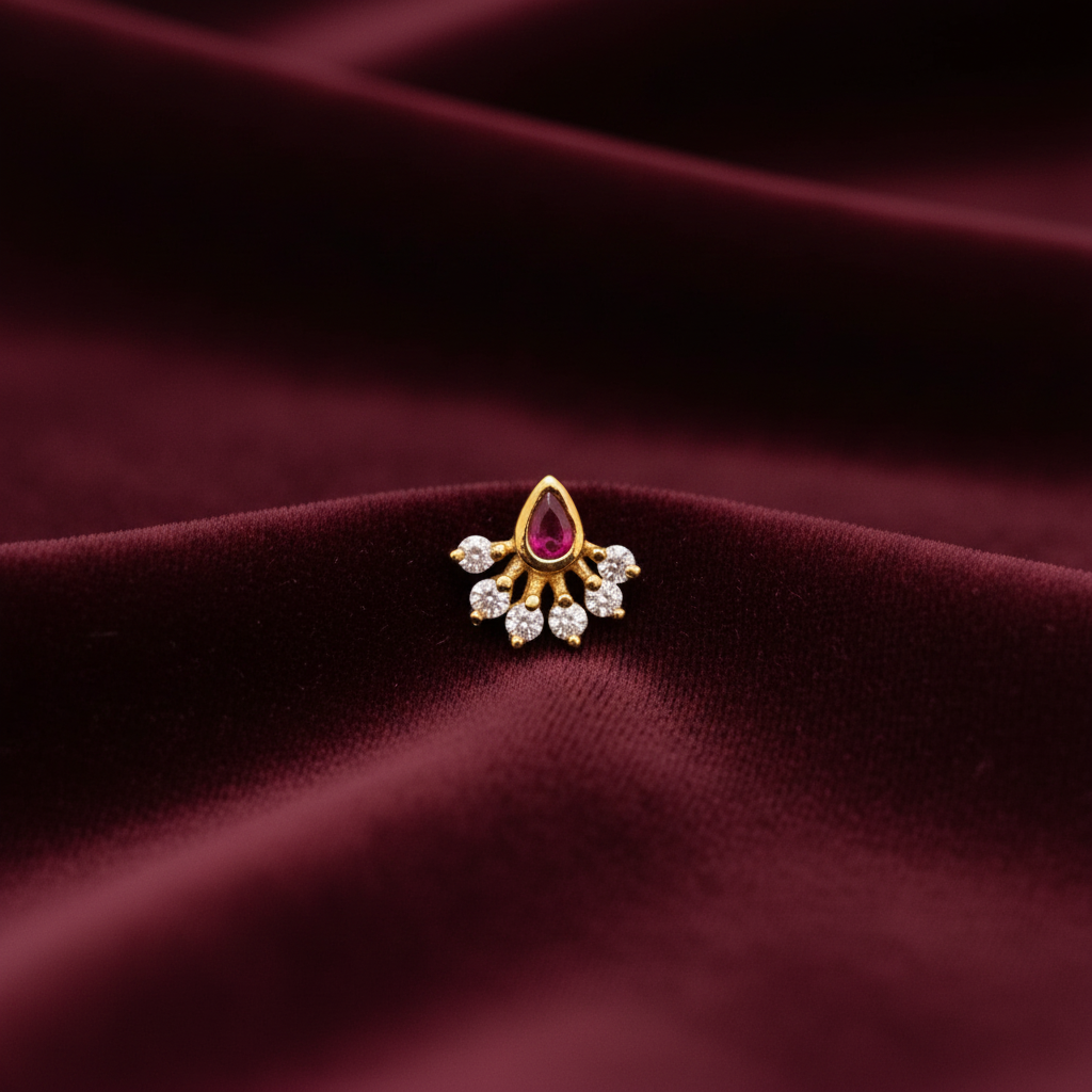 925 Silver Gold Plated Ruby Nosepin
