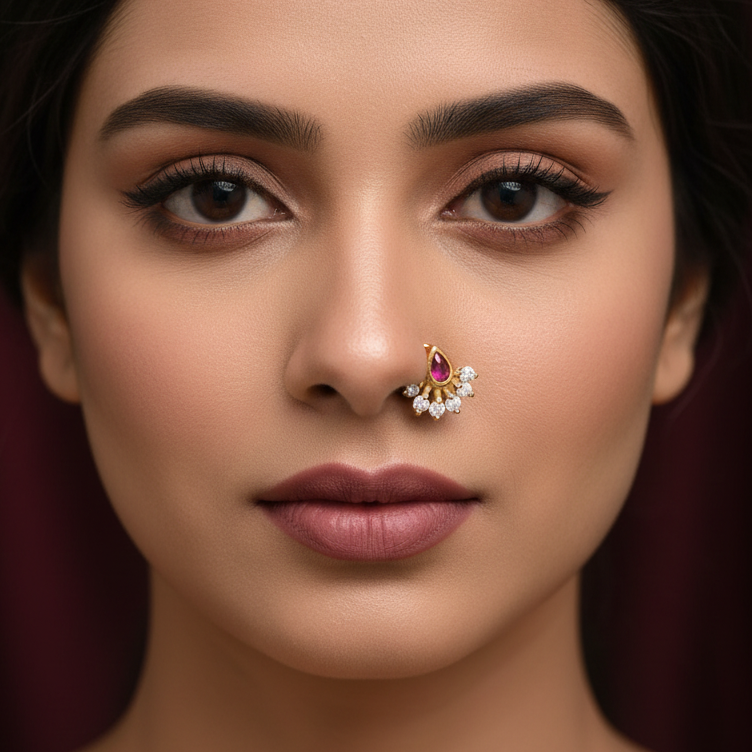 925 Silver Gold Plated Ruby Nosepin