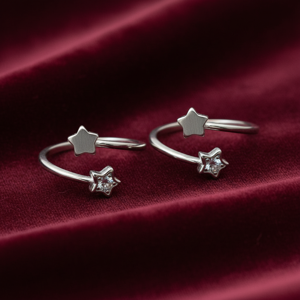 92.5 Silver Star Toe Rings | Premium Classy Design | Jewellery