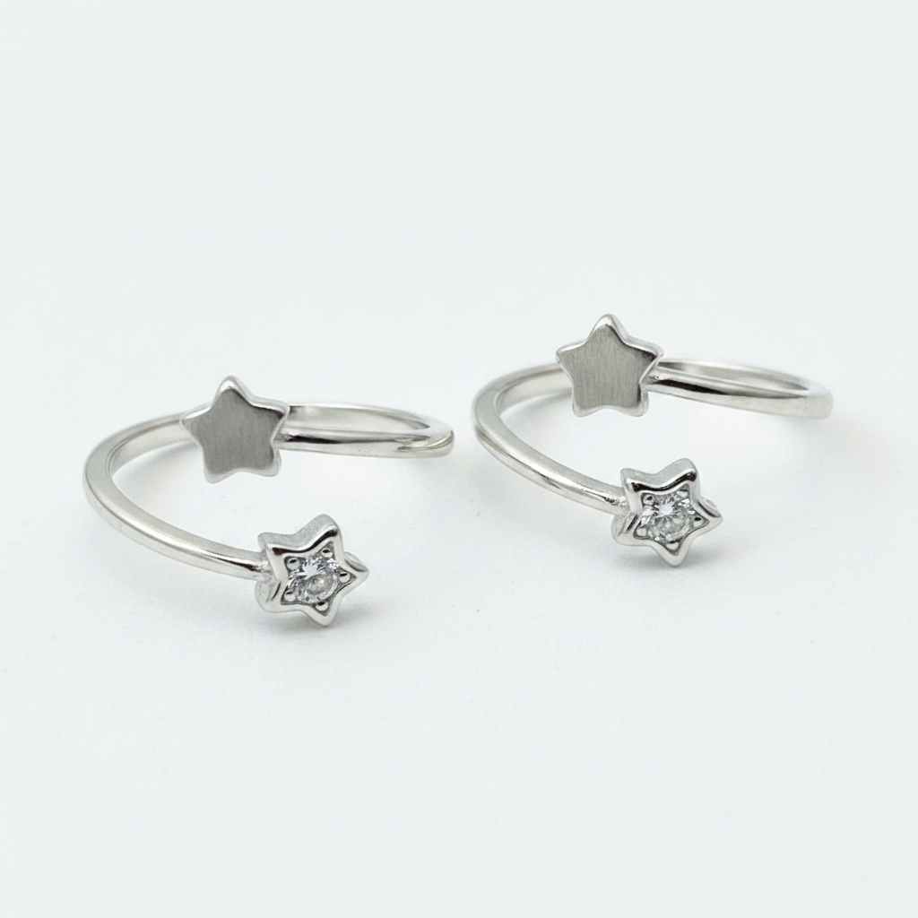 92.5 Silver Star Toe Rings | Premium Classy Design | Jewellery