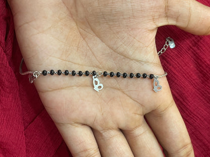 92.5 Silver Butterfly Black Beads Bracelet for Women 7.5 Inches | Stylish Elegant Design | Daily Wear Jewellery