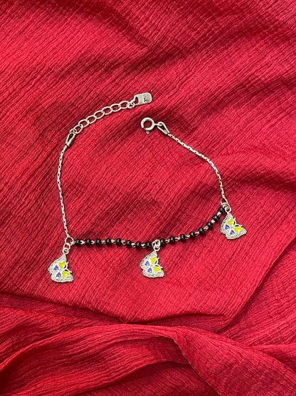 92.5 Silver Black Beads Butterfly Bracelet for Women 7.5 Inches | Stylish Elegant Design | Daily Wear Jewellery