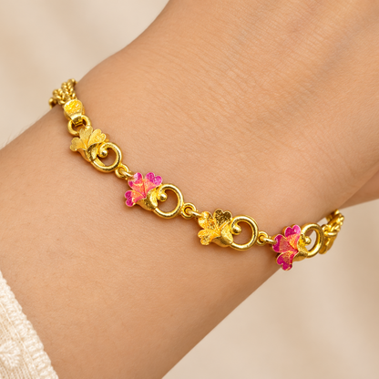 92.5 Silver Gold Plated Enamel Floral Bracelet for Women