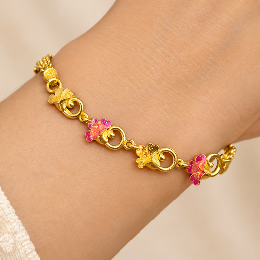 92.5 Silver Gold Plated Enamel Floral Bracelet for Women
