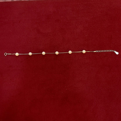 92.5 Sterling Silver Floating Pearl Station Bracelet for Women