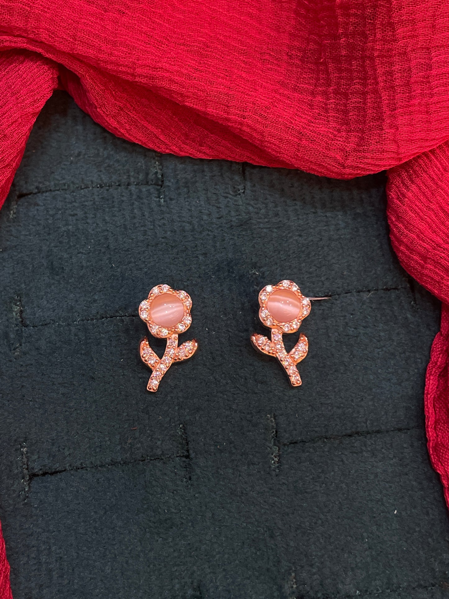 92.5 Silver Rose Gold Flower Earrings | Stylish Floral Design | Elegant Jewellery