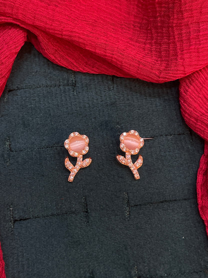 92.5 Silver Rose Gold Flower Earrings | Stylish Floral Design | Elegant Jewellery