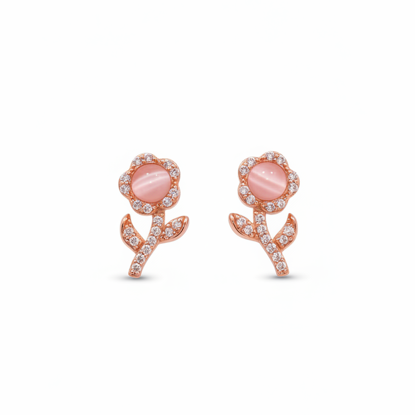 92.5 Silver Rose Gold Flower Earrings | Stylish Floral Design | Elegant Jewellery