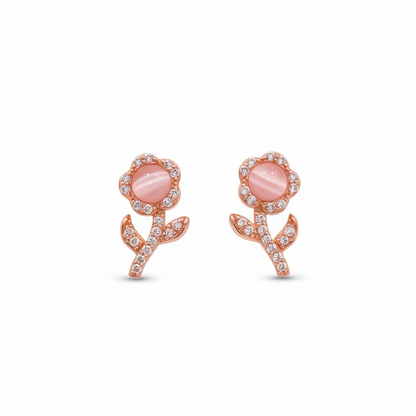 92.5 Silver Rose Gold Flower Earrings | Stylish Floral Design | Elegant Jewellery