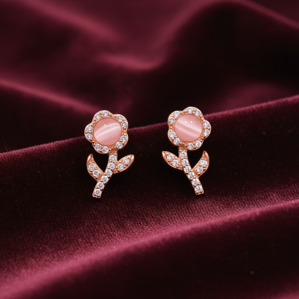 92.5 Silver Rose Gold Flower Earrings | Stylish Floral Design | Elegant Jewellery