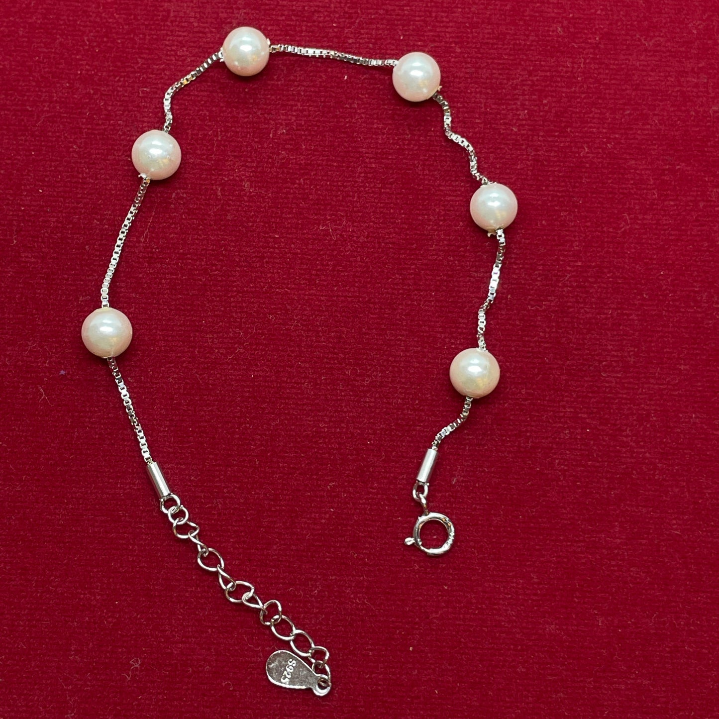 92.5 Sterling Silver Floating Pearl Station Bracelet for Women