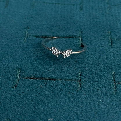 92.5 Sterling Silver Pave CZ Bow Knot Finger Ring for Women