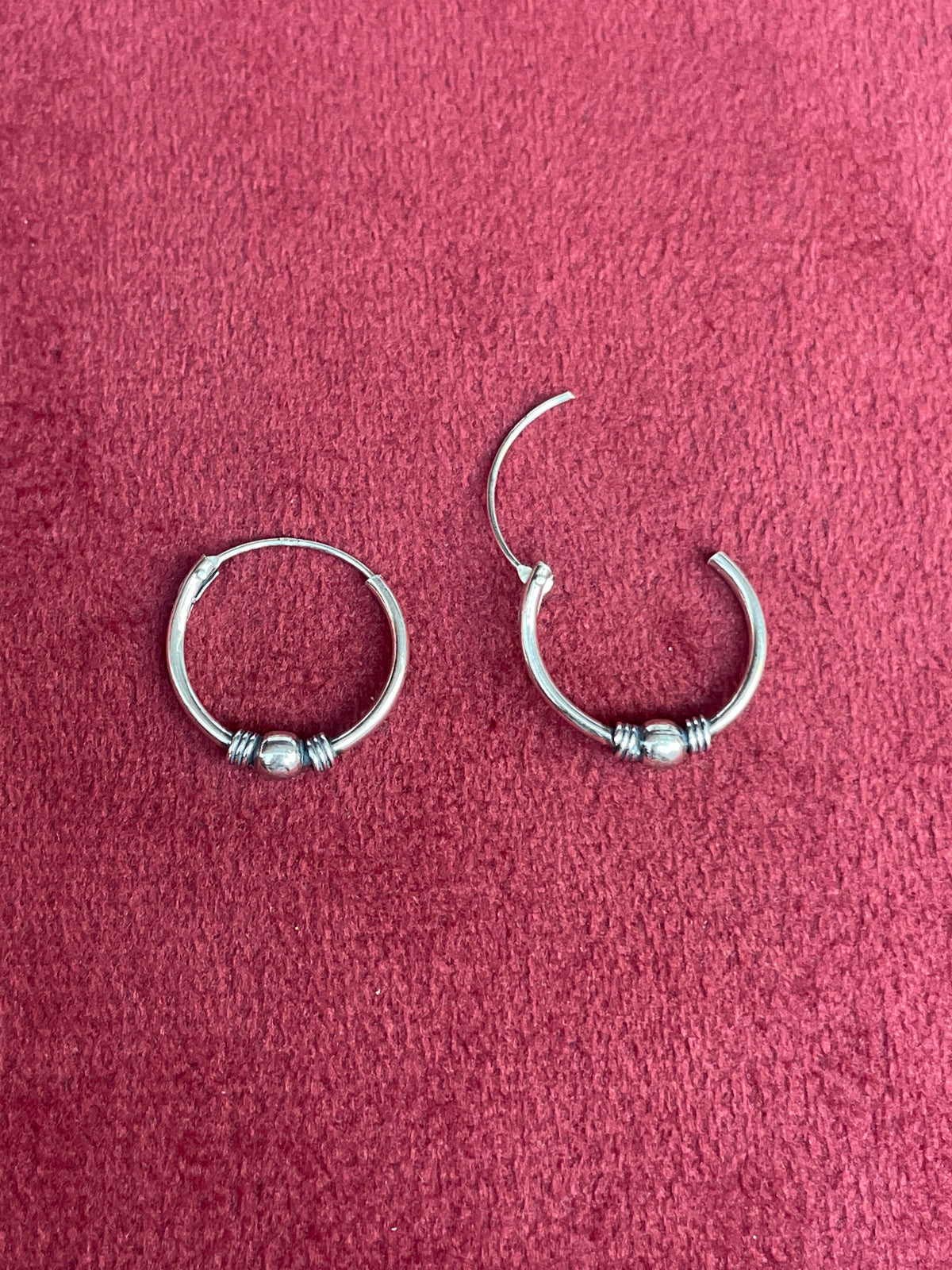 92.5 Silver Single Bead Hoop Earrings Pair