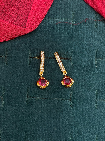 925 Silver Gold Plated Ruby Drop  Earrings