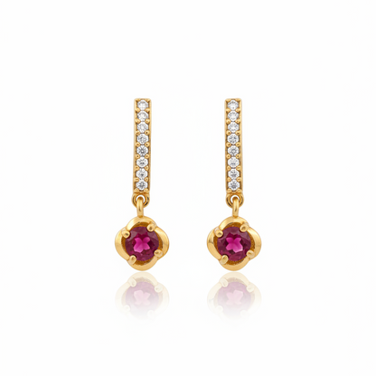 925 Silver Gold Plated Ruby Drop  Earrings
