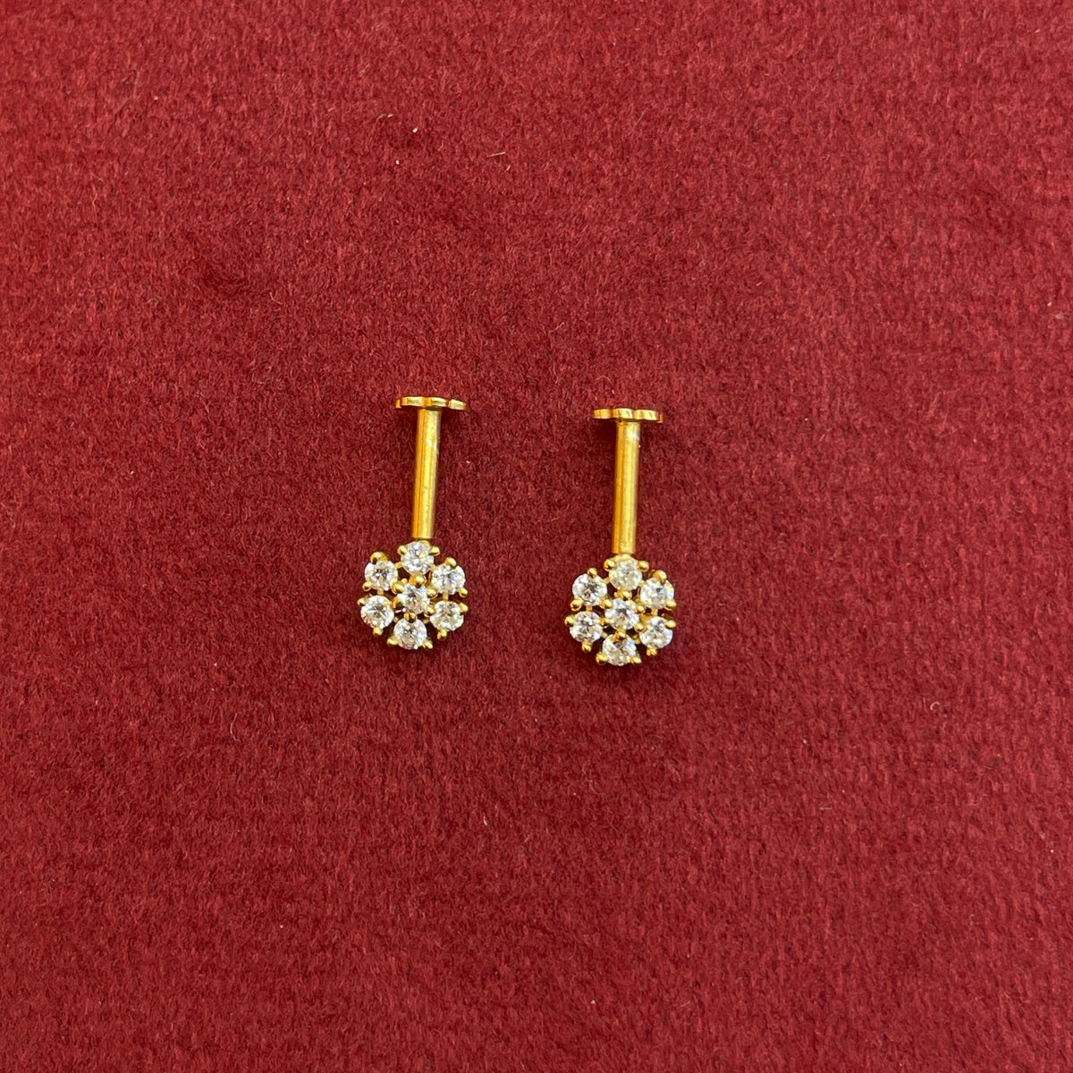 92.5 Silver Gold Plated White CZ Floral Bugadi Pair