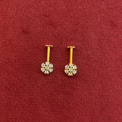 92.5 Silver Gold Plated White CZ Floral Bugadi Pair