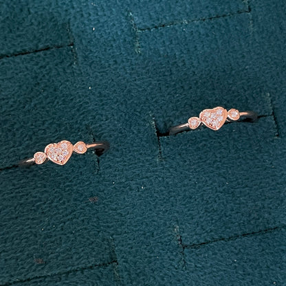 92.5 Silver Rose Gold Plated White CZ Triple Heart Toe Rings