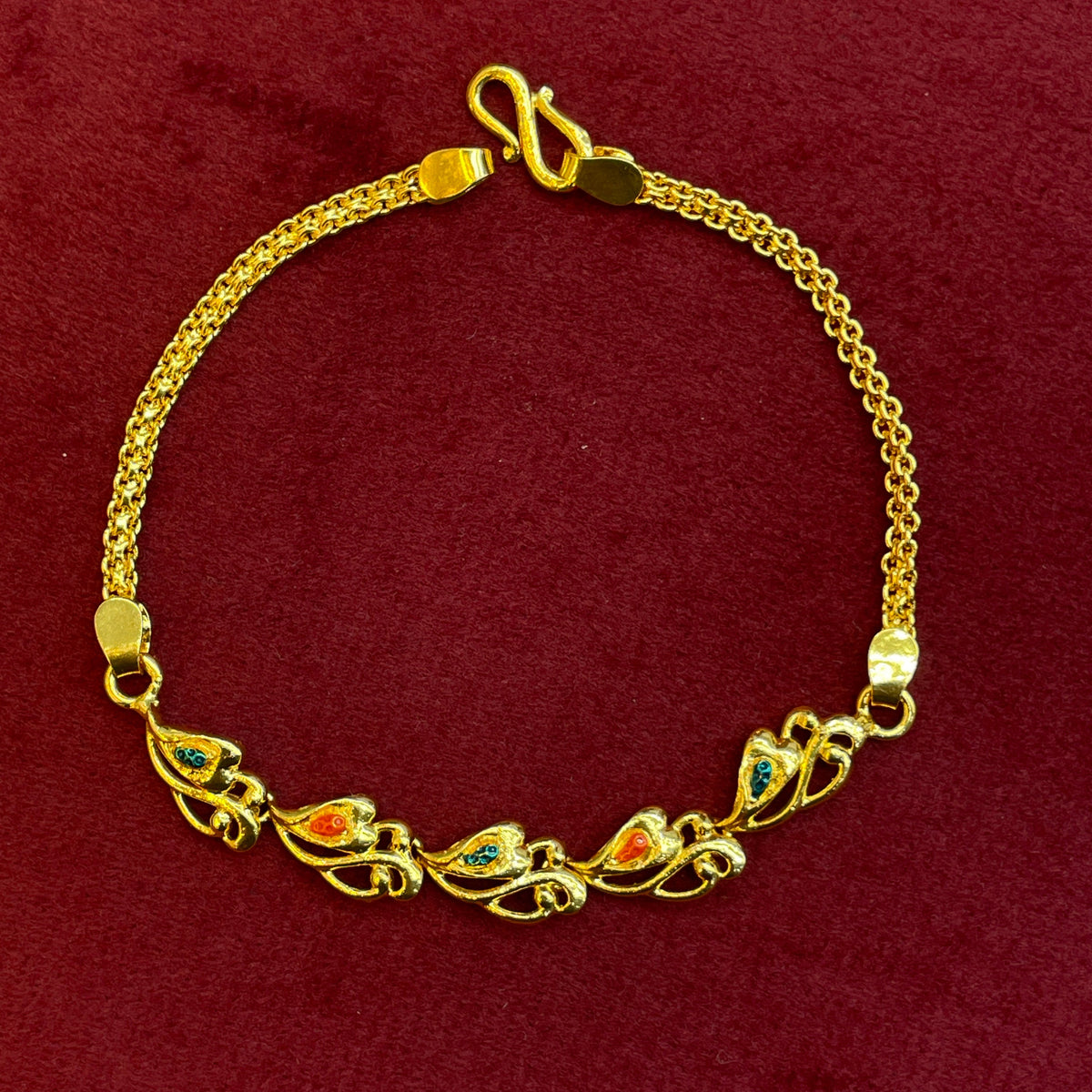 92.5 Silver Gold Plated Enamel Leaf Motif Bracelet for Women