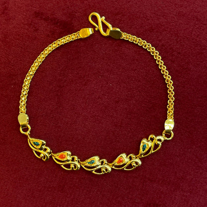92.5 Silver Gold Plated Enamel Leaf Motif Bracelet for Women