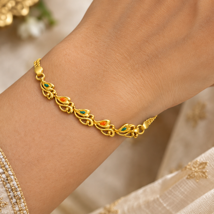 92.5 Silver Gold Plated Enamel Leaf Motif Bracelet for Women