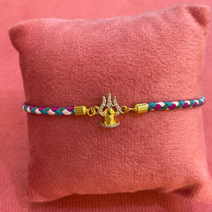 Silver Trishul Rakhi for Brother | Gold Plated CZ Charm with Multicolour Thread