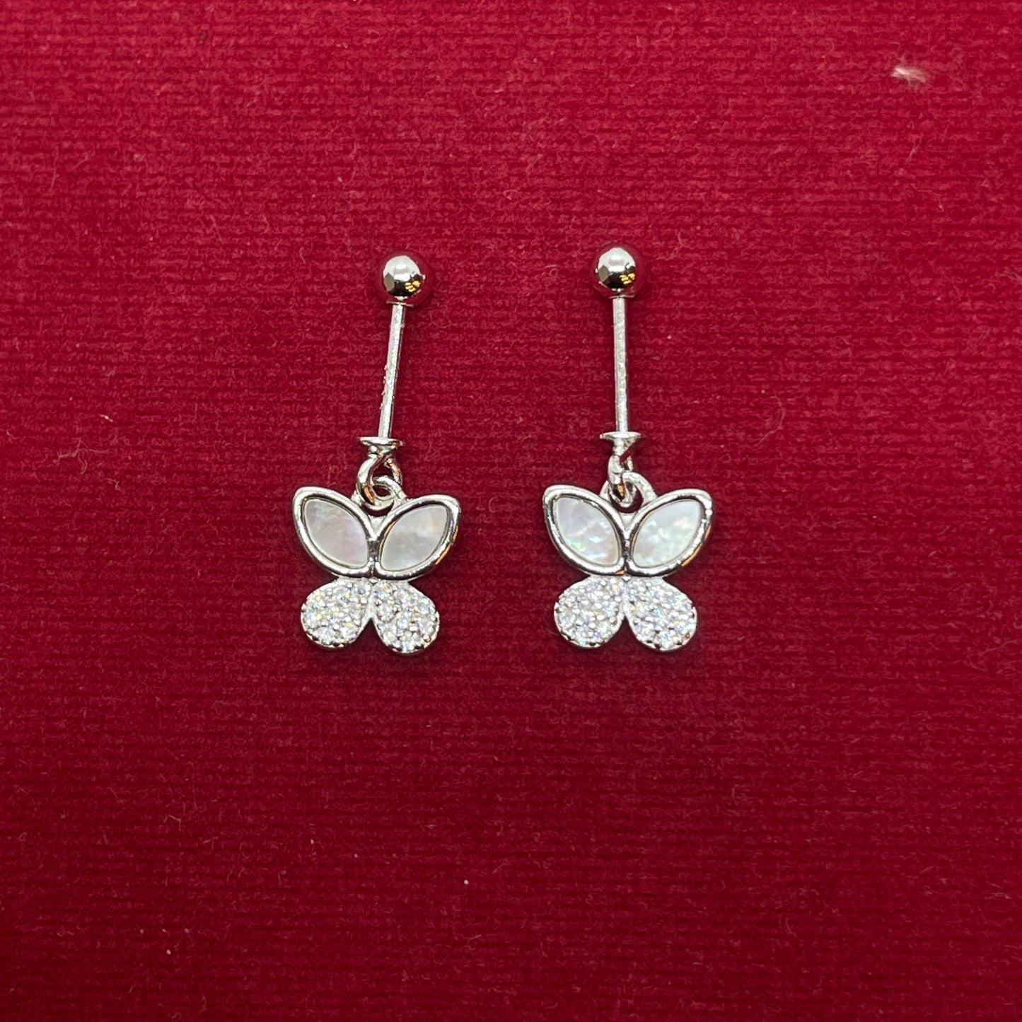 92.5 Sterling Silver Butterfly Bugadi for Women | Mother-of-Pearl Upper Wings & Pavé CZ Lower Wings | Helix Earring pair