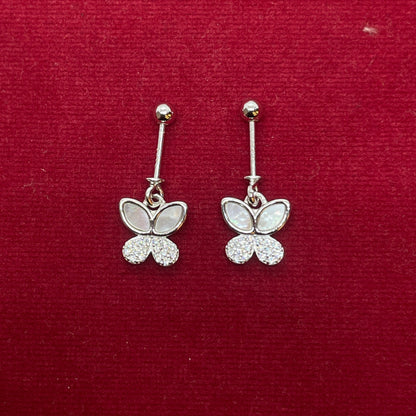 92.5 Sterling Silver Butterfly Bugadi for Women | Mother-of-Pearl Upper Wings & Pavé CZ Lower Wings | Helix Earring pair