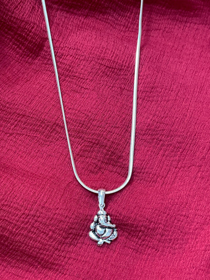 92.5 Silver Oxidised Ganesha Pendant for Men & Women | Ganpati Antique Design | Spiritual Jewellery