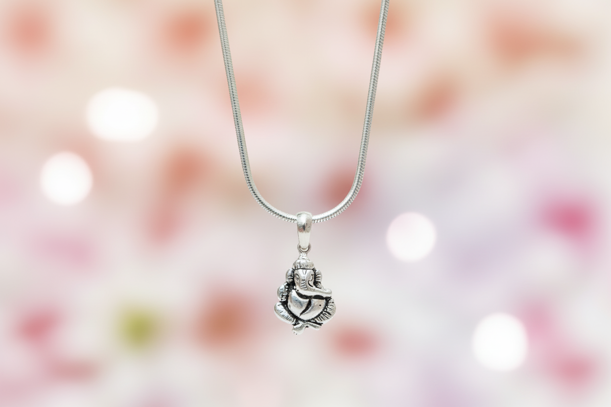 92.5 Silver Oxidised Ganesha Pendant for Men & Women | Ganpati Antique Design | Spiritual Jewellery