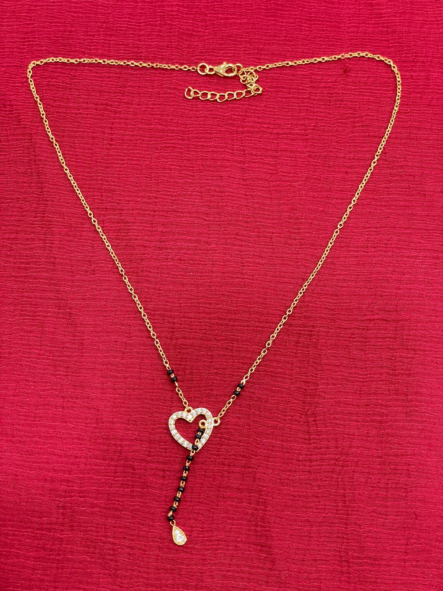 925 Silver Gold Plated Heart Black Bead Chain