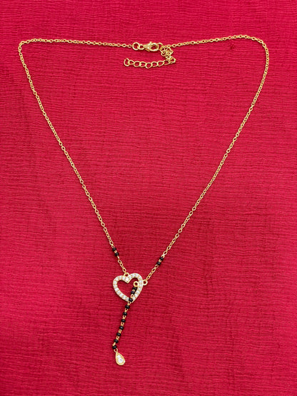 925 Silver Gold Plated Heart Black Bead Chain