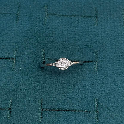 92.5 Sterling Silver Pave CZ Saturn Planet Finger Ring for Women