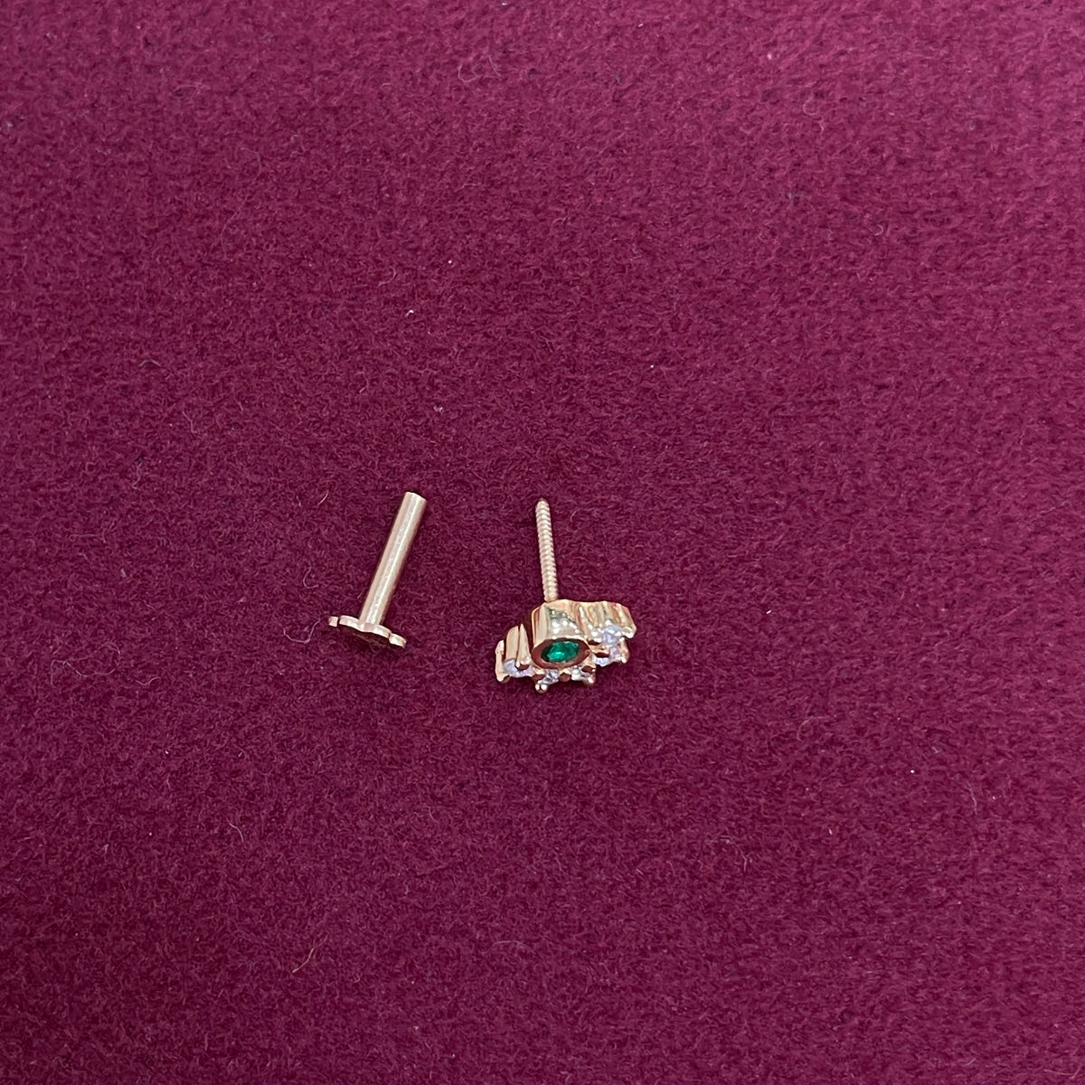 92.5 Sterling Silver Gold Plated Blue CZ Crown Nose Pin