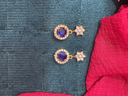 92.5 silver stylish gold plated flower blue stone earrings