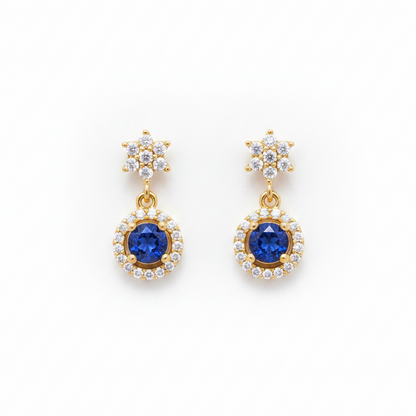 92.5 silver stylish gold plated flower blue stone earrings