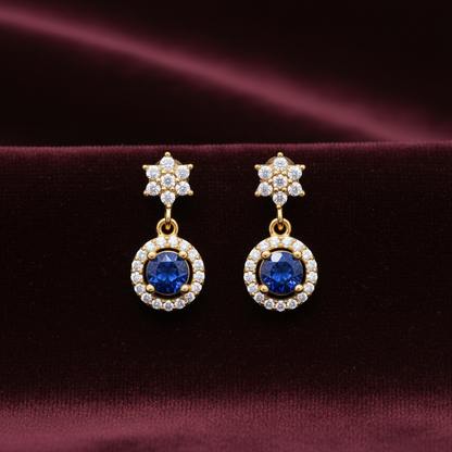 92.5 silver stylish gold plated flower blue stone earrings