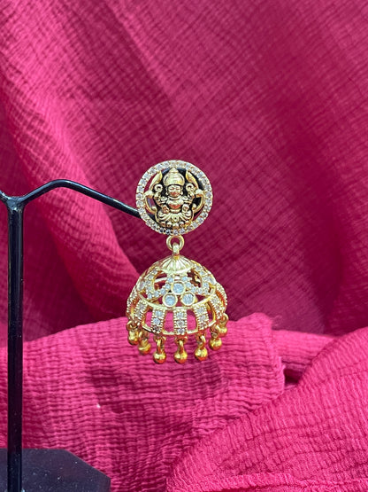 92.5 Silver Gold Plated Lakshmi Devi Jhumka Earrings for Women | Traditional Temple Style | Festive Jewellery