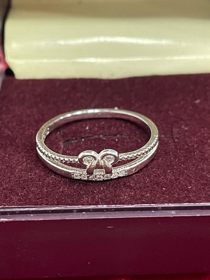 92.5 Silver Bow Double Band Ring Size 15