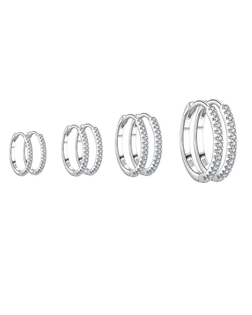 925 Silver Hoops with White Stones - Pair