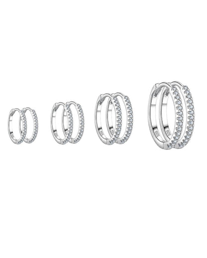 925 Silver Hoops with White Stones - Pair