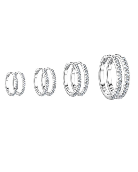 925 Silver Hoops with White Stones - Pair