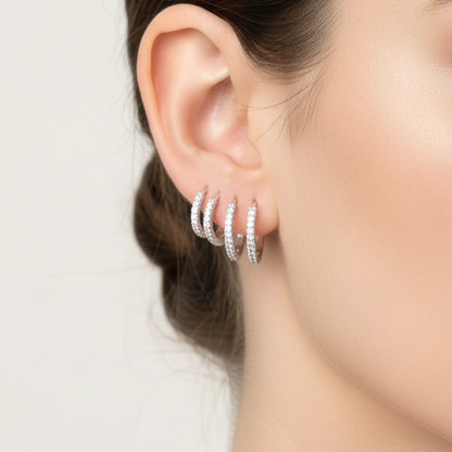 925 Silver Hoops with White Stones - Pair