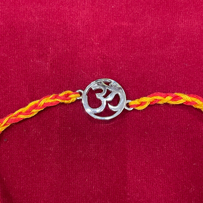 925 Sterling Silver Om Rakhi | Red & Yellow Thread Rakhi for Raksha Bandhan