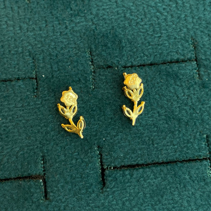 92.5 Silver Gold Plated White CZ Leaf Stud Earrings for Women