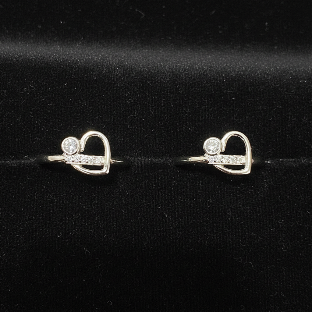 92.5 Silver Heart Design Toe Rings | Stylish Minimal Finish | Jewellery