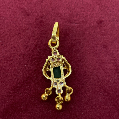 92.5 Sterling Silver Gold Plated Emerald Green CZ Chandelier Pendant for Women