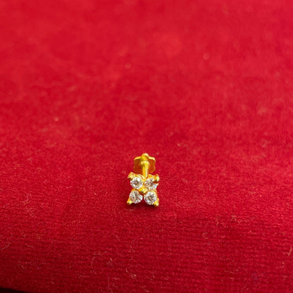92.5 Sterling Silver Gold Plated Four Petal CZ Flower Studs