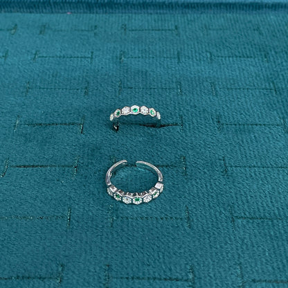 92.5 Sterling Silver Emerald Green & White CZ Hexagon Eternity Band Open Toe Rings for Women — Pair